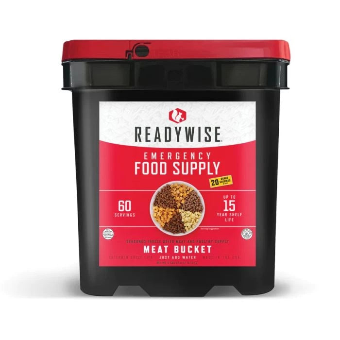 ReadyWise 60 Serving Freeze Dried Meat Bucket + 20 Servings of Rice